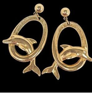 Vintage Avon Gold Dolphin Hoop Earrings